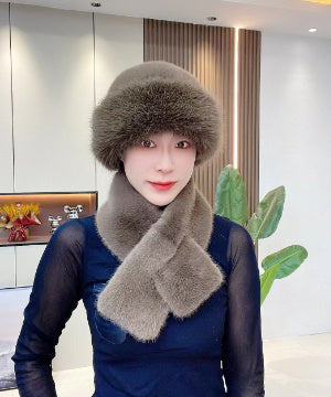 Suit Winter Scarf Mongolian Cap Plush Hat