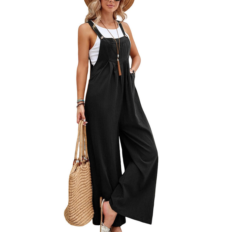 Solid Color Casual Suspender Trousers Overall