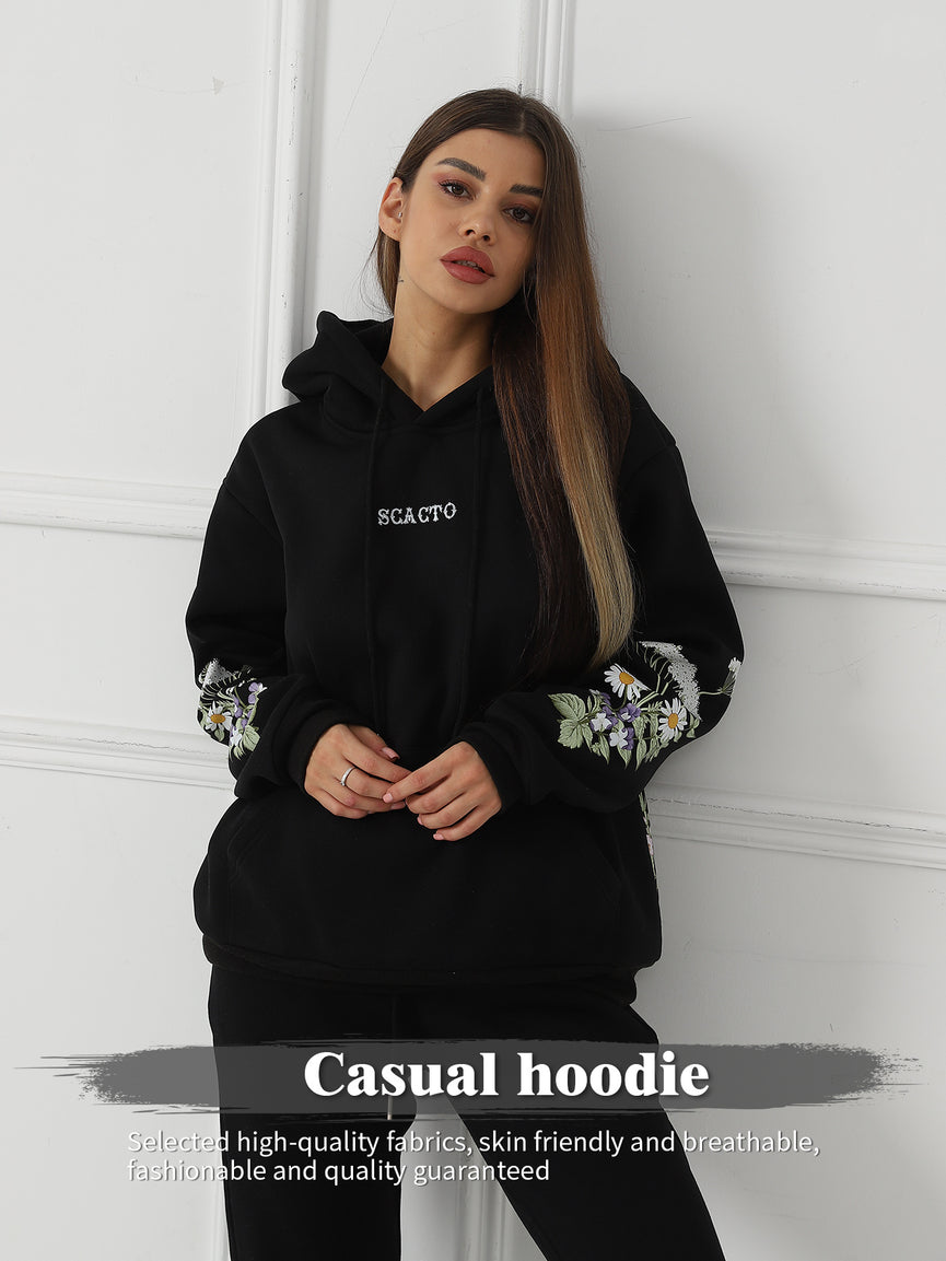 Floral Long Sleeved Sweatshirt Hoodie