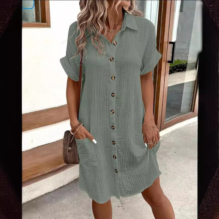 Summer Short Sleeve Mid-length Loose Dress