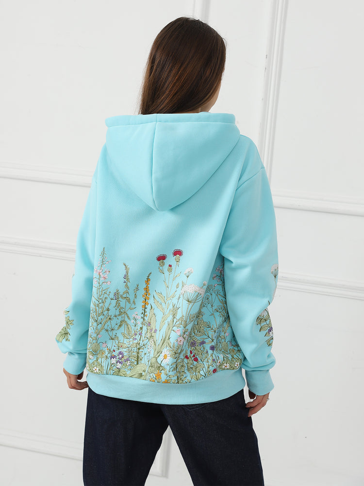 Floral Long Sleeved Sweatshirt Hoodie