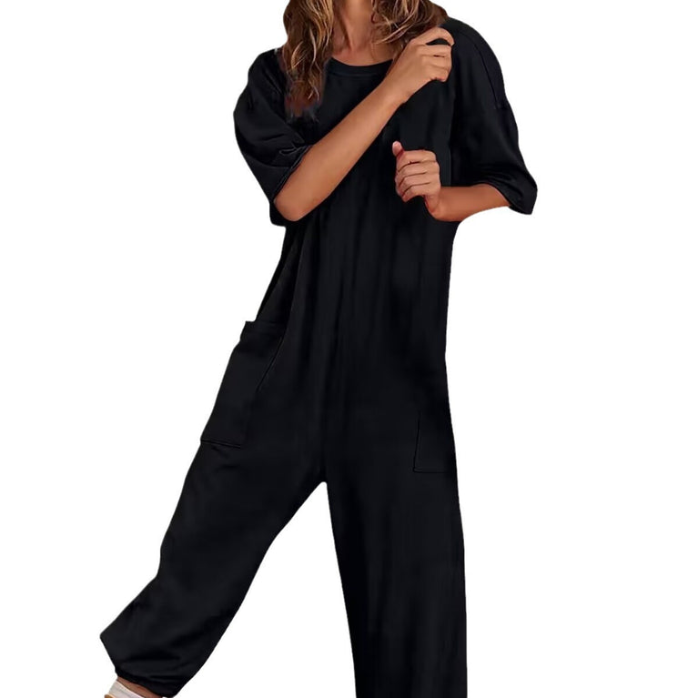 Stretch V-neck Jumpsuit With Pockets