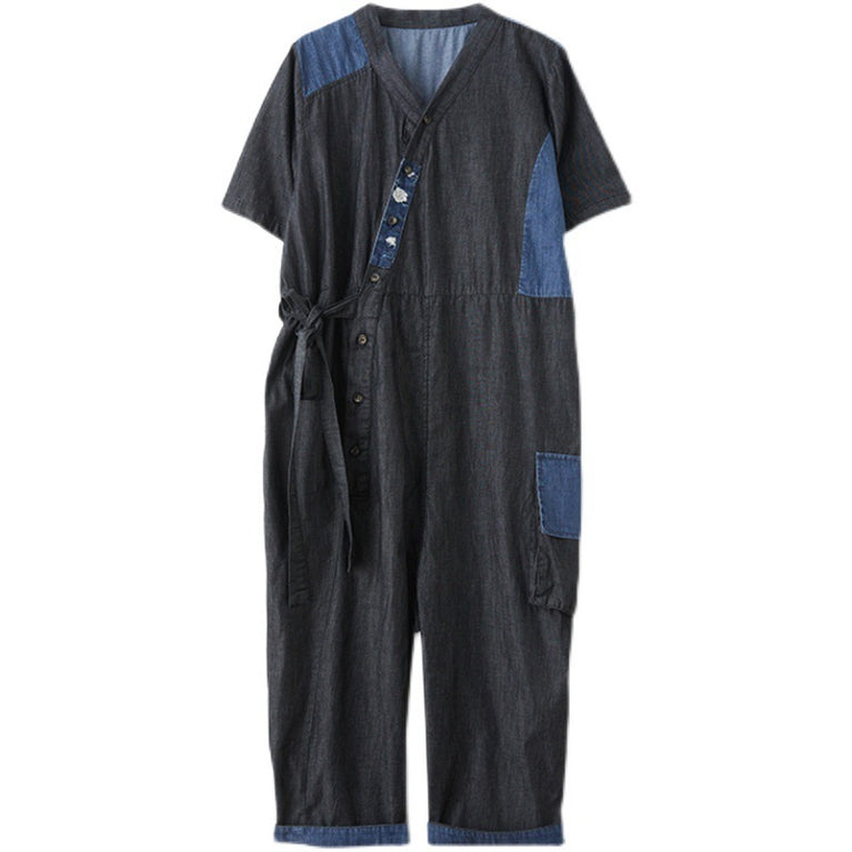 Drawstring Denim Jumpsuit