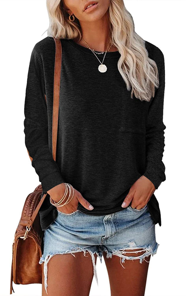 Pocket Split Long-sleeved Casual Bottoming T-shirt