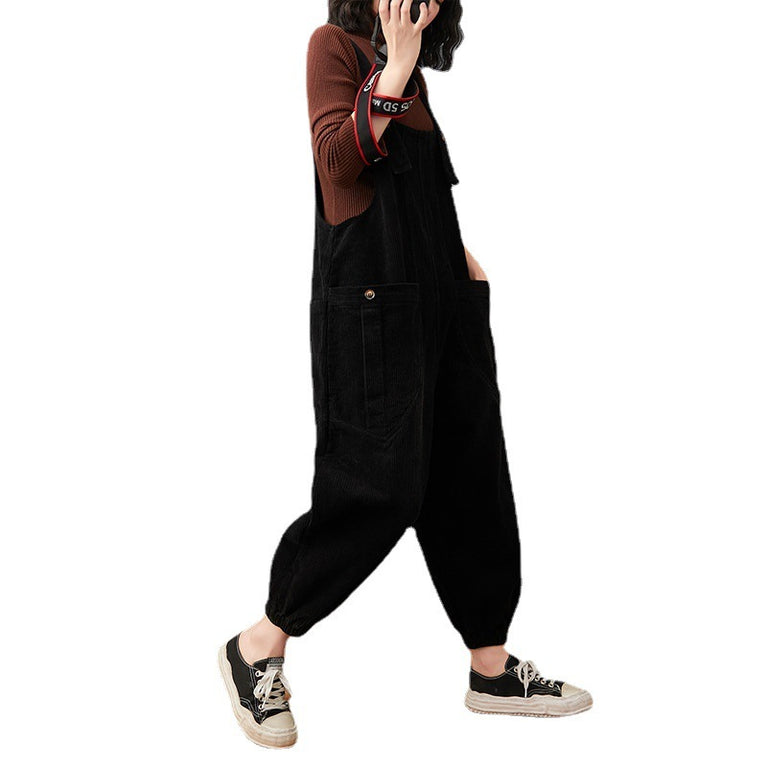 Corduroy Large Pocket Plus Size Overalls