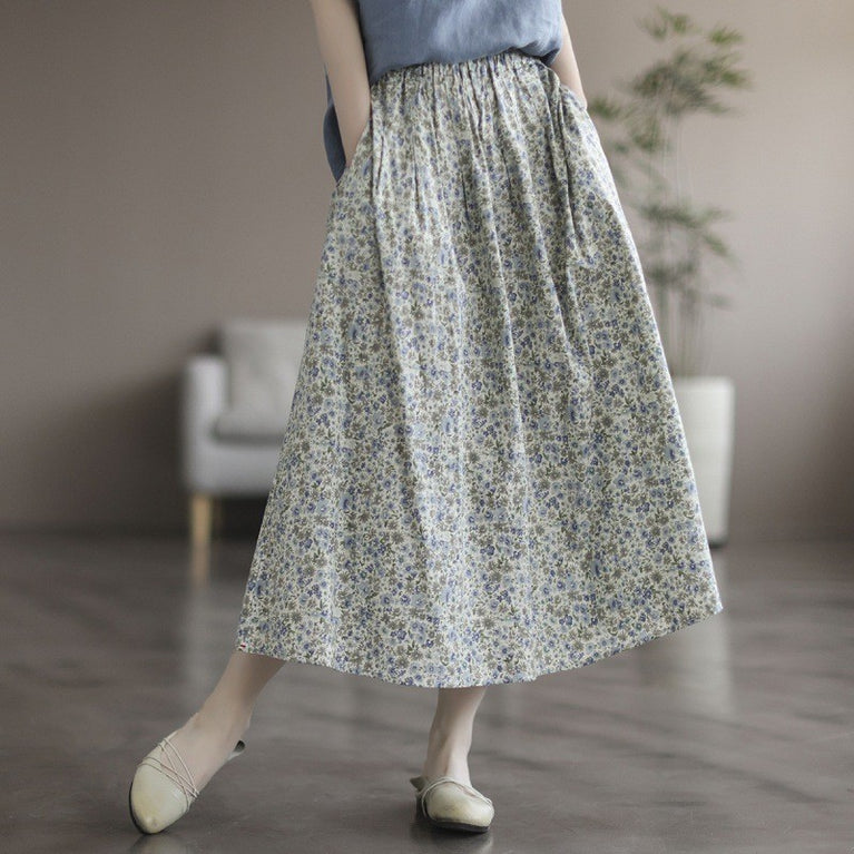 Artistic Floral Washed Cotton Printed Skirt