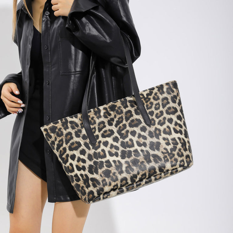 Large Capacity Leopard Print Tote Three-piece Set