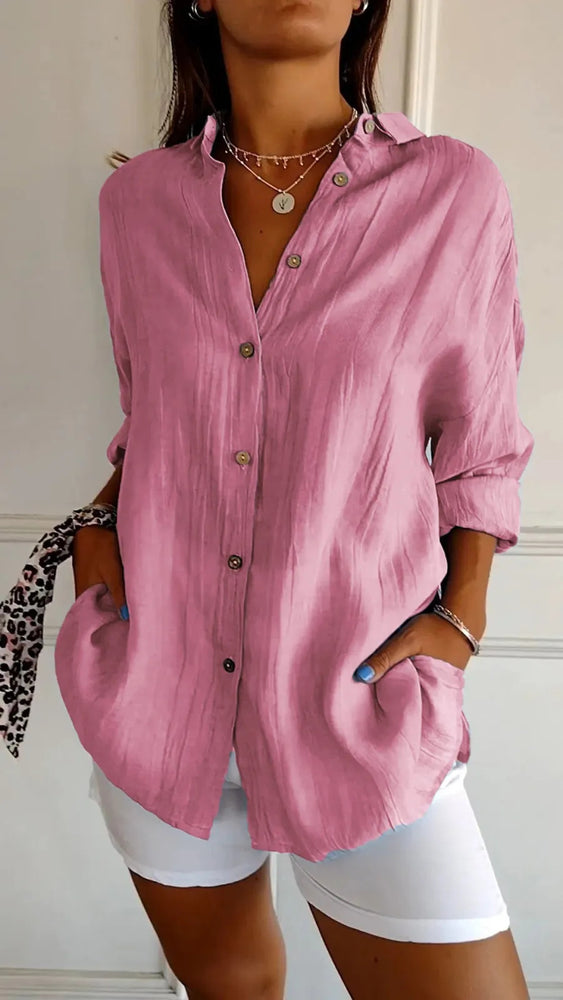 Lapel Long Sleeve Pleated Shirt