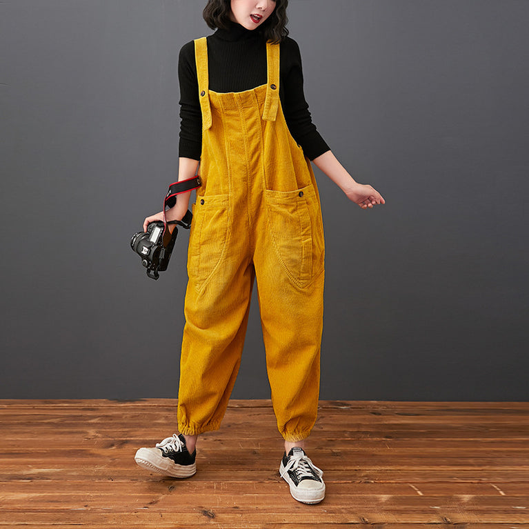 Corduroy Large Pocket Plus Size Overalls