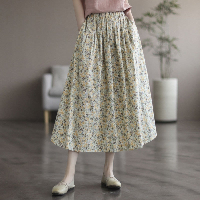 Artistic Floral Washed Cotton Printed Skirt