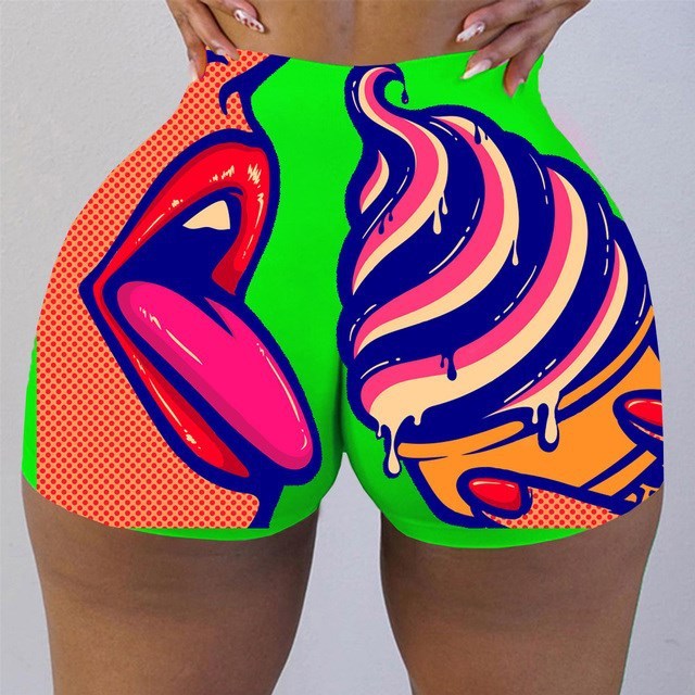 Plus Size Print Graphic Biker Shorts