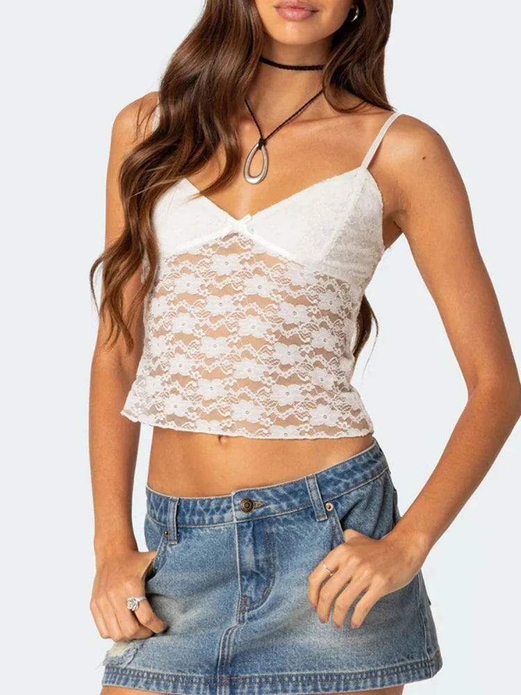 Short Lace Spaghetti-strap Camisole Top