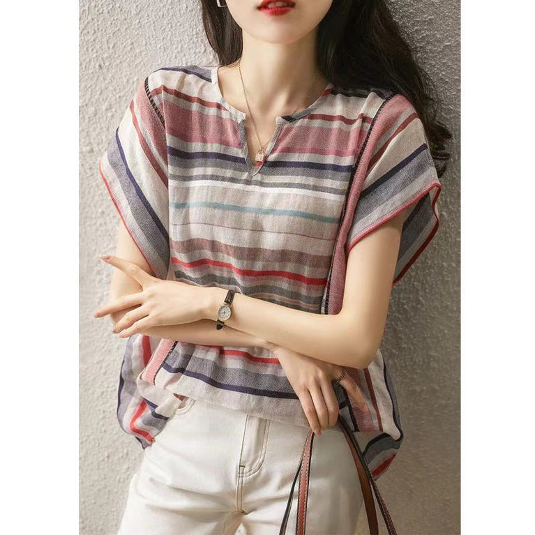 Striped Short Sleeve Loose Shirt