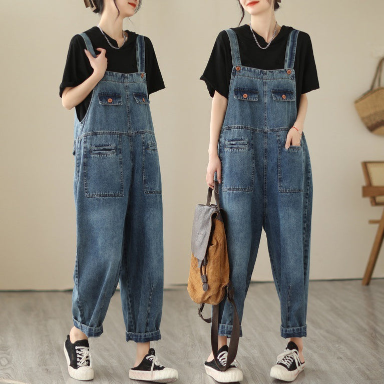 Denim Casual Strap Pants For Women