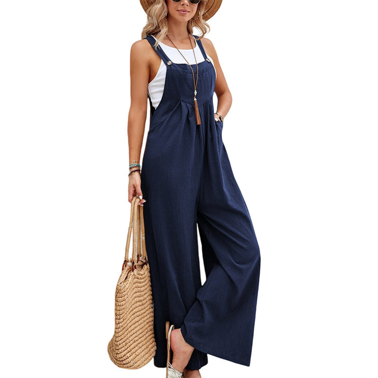 Solid Color Casual Suspender Trousers Overall