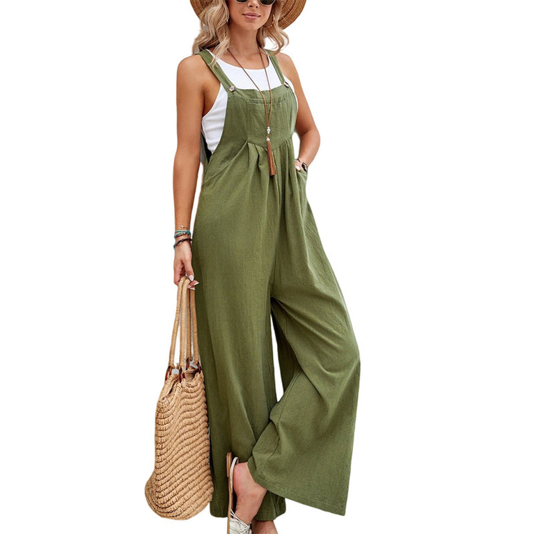 Solid Color Casual Suspender Trousers Overall