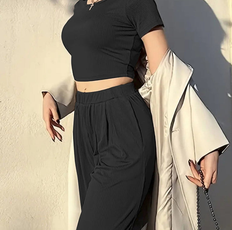 Black crop top with palazzo