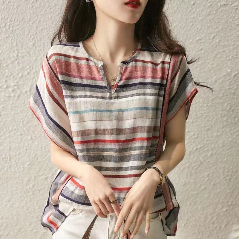 Striped Short Sleeve Loose Shirt